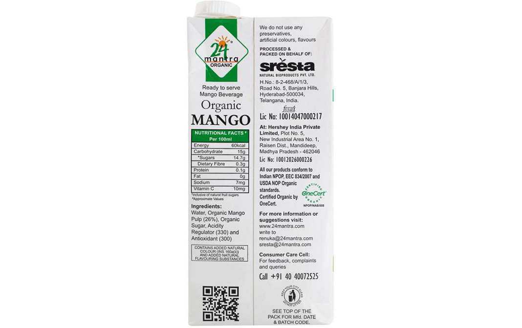 24 Mantra Organic Mango    Tetra Pack  1 litre